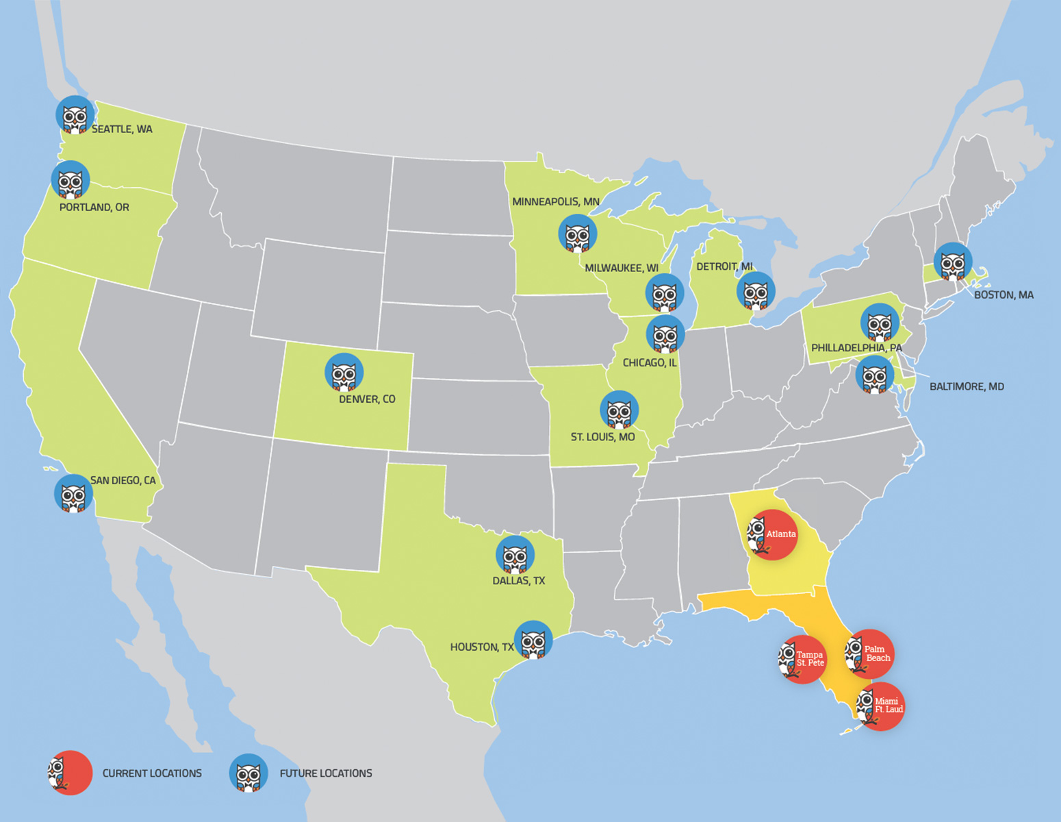 CultureOwl Franchise - Current & Future Locations Map