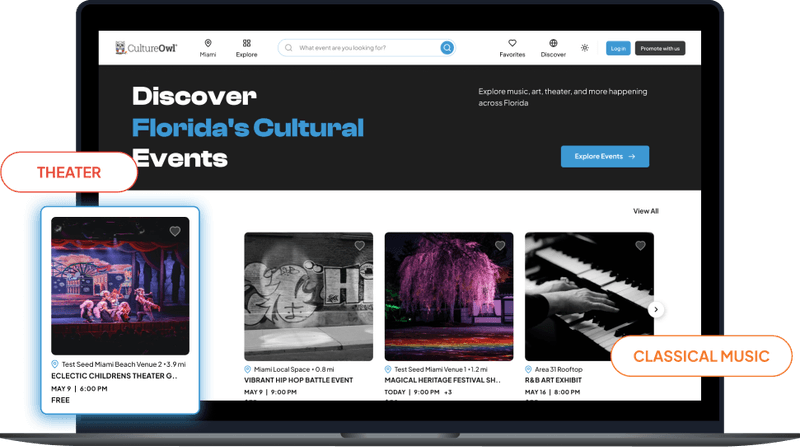 CultureOwl discovery page for comedy and nightlife events